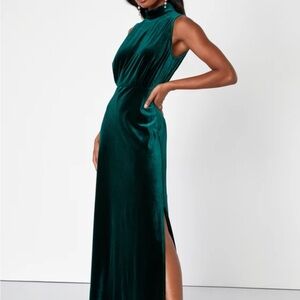 Lulus Emerald Velvet Sleeveless Mock Neck Maxi Dress